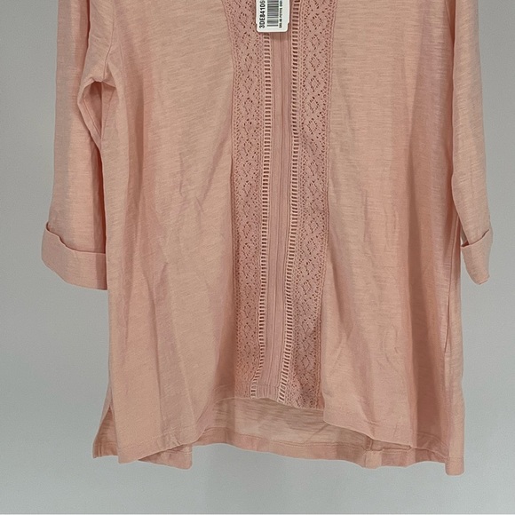 SOFT SURROUNDINGS NWT DIDI TOP SLUB JERSEY CROCHET LACE TOP 3/4TH SLEEVE PETITE - Picture 5 of 10